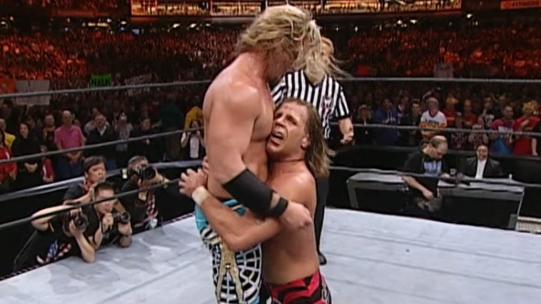 Shawn Michaels hugging Chris Jericho