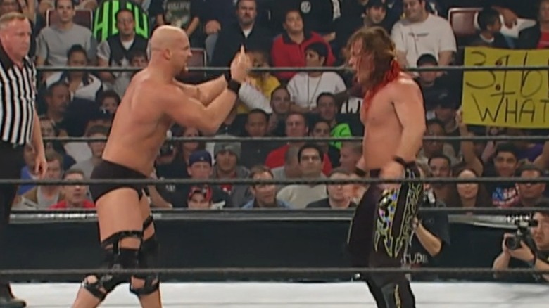 Steve Austin flipping off Chris Jericho