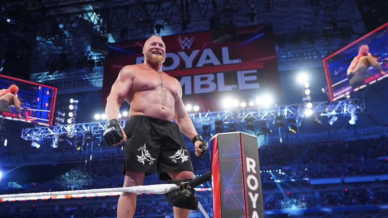 Brock celebrating his Rumble win