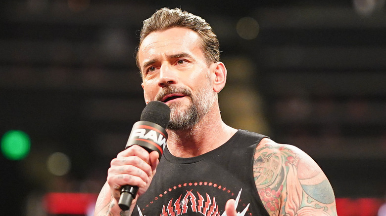 CM Punk speaks during WWE Raw at State Farm Arena on January 27, 2025 in Atlanta, Georgia.