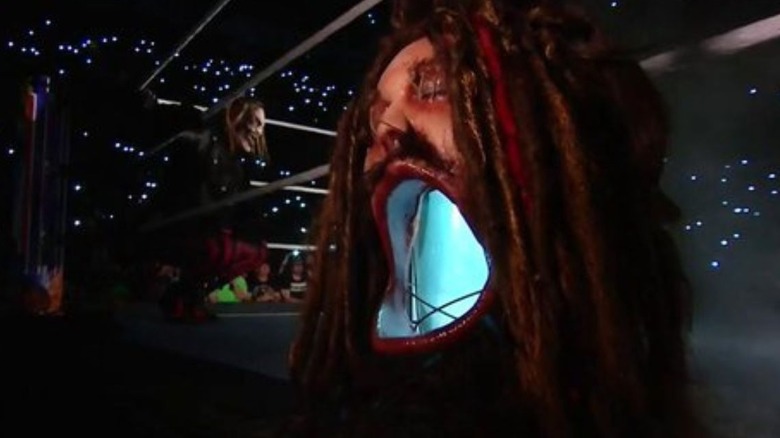 The Fiend's severed head lantern sits on the ring apron before a Bray Wyatt match.