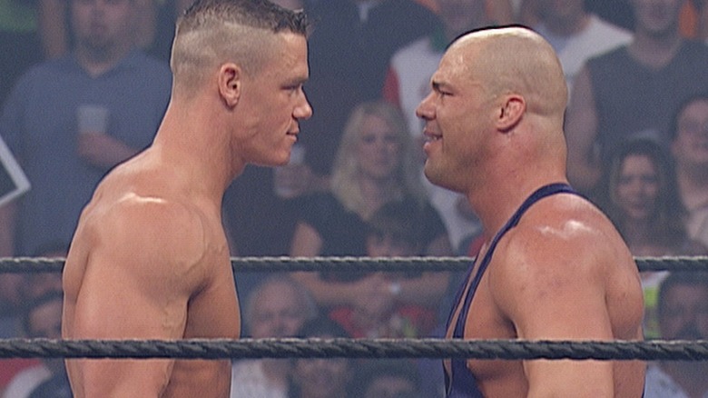 John Cena staring down Kurt Angle