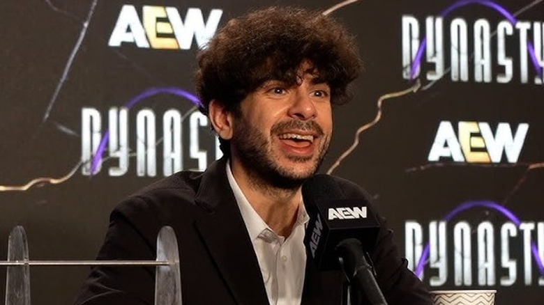 Tony Khan eagerly awaits questions from the media after AEW Dynasty