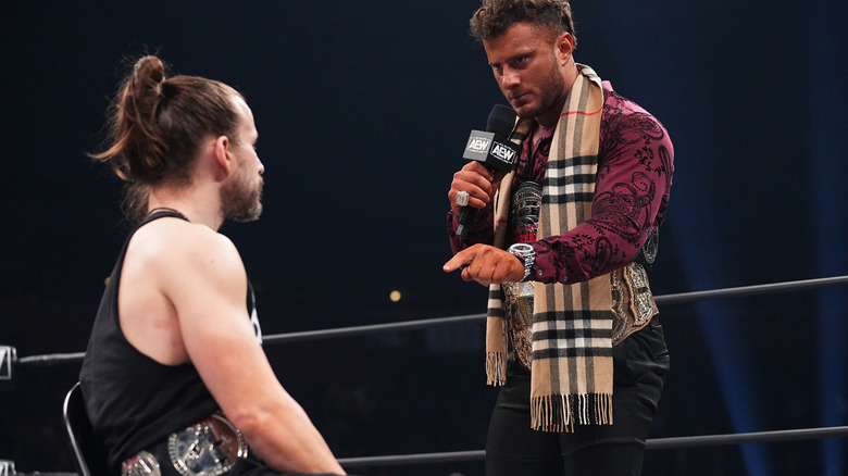 MJF talking to and pointing at Adam Cole