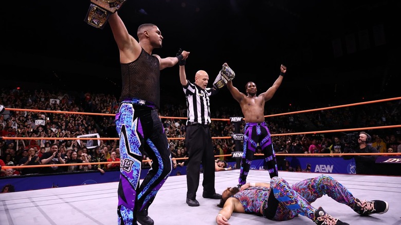 Private Party raise their titles high over Matt Jackson on "AEW Dynamite."