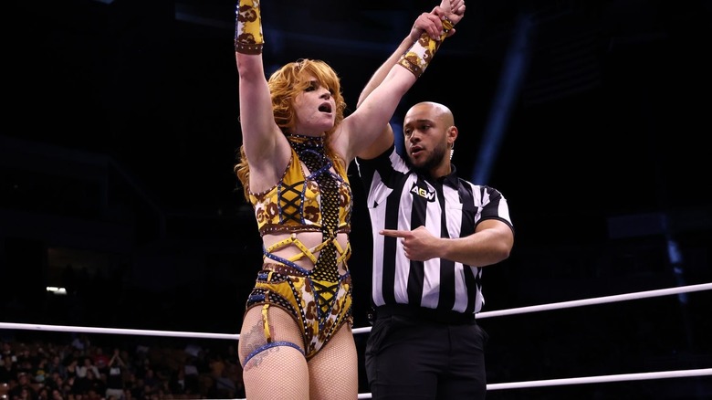 Jamie Hayter gets her arm raised by the referee on "AEW Dynamite"