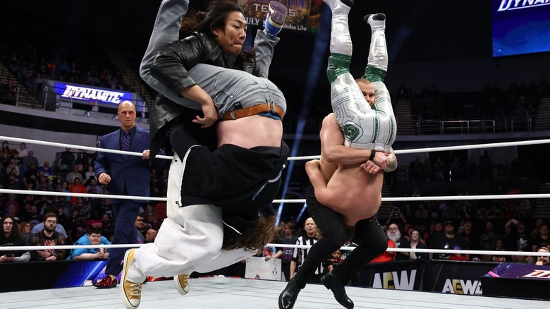 Konosuke Takeshita and Kyle Fletcher deliver piledrivers to Will Ospreay and Kenny Omega on "AEW Dynamite."