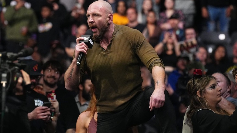 Jon Moxley shouts into the microphone on "AEW Dynamite."