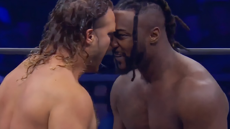 Adam Page nose-to-nose with Swerve Strickland