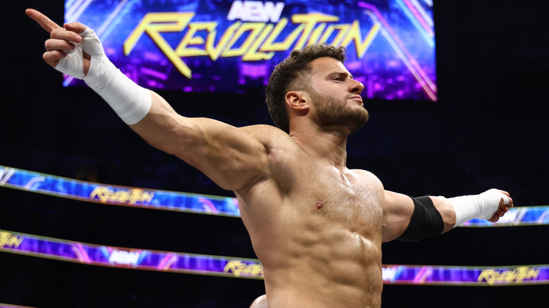 MJF poses in the ring ahead of his match with "Hangman" Adam Page at AEW Revolution.