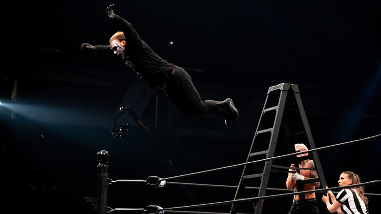 Sting jumps off a ladder