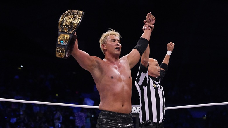 Kazuchika Okada celebrates