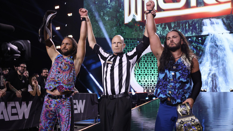 The Bucks on the entrance ramp with a referee