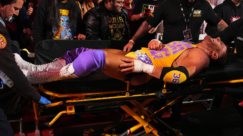 MJF carted off on a stretcher after being injured