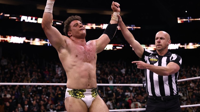 MJF having his arm raised by the referee at AEW Full Gear