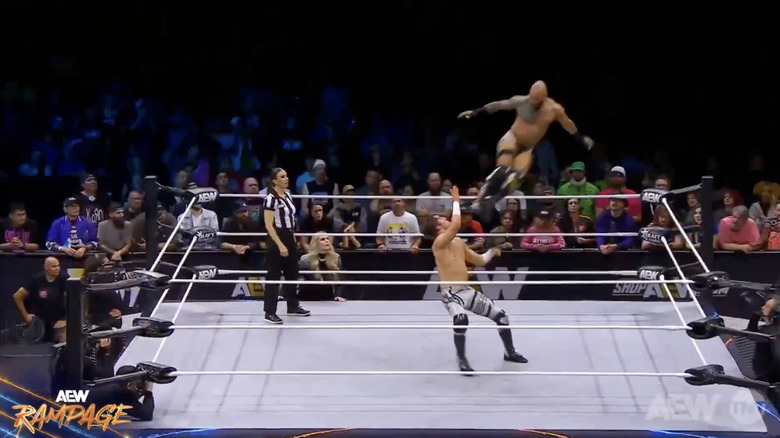 Ricochet about to land a kick on Nick