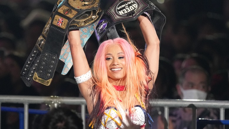 Mercedes Mone celebrates victory Wrestle Dynasty at the Tokyo Dome