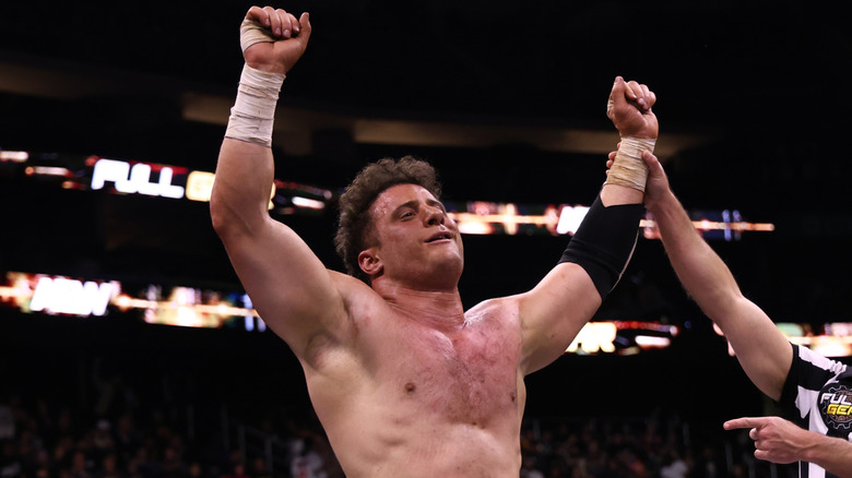 MJF getting his arm raised after a match