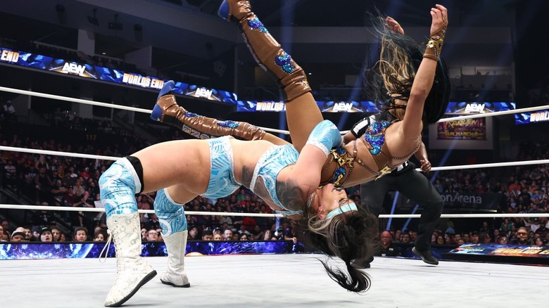 Kris Statlander delivers suplex to Mercedes Mone in the ring at AEW Worlds End