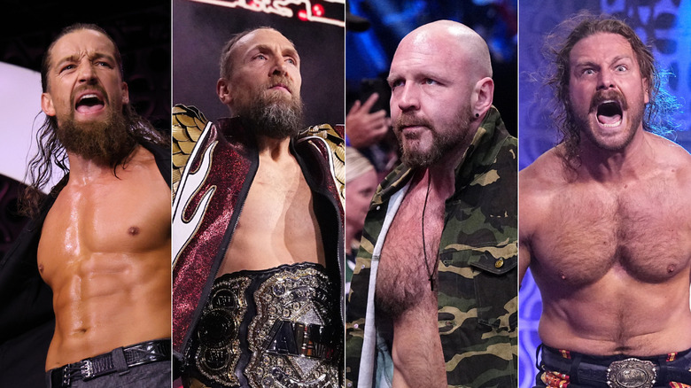 Composite image with wrestlers Jay White, Bryan Danielson, Jon Moxley and Adam Page