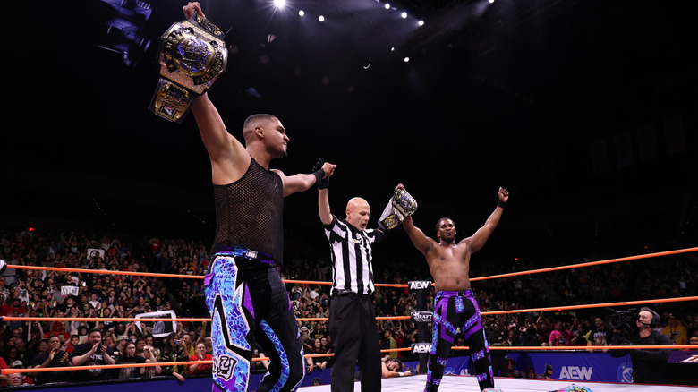 Private Party celebrating AEW World Tag Team Championship win