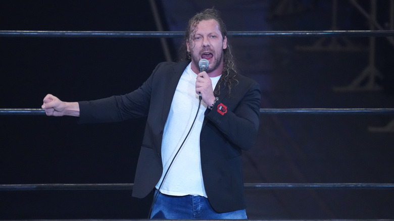 Kenny Omega cutting a promo at NJPW event