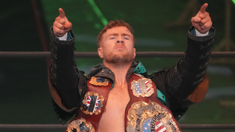 Will Ospreay enters the ring during the New Japan Pro-Wrestling at Edion Arena Osaka on November 04, 2023 in Osaka, Japan.