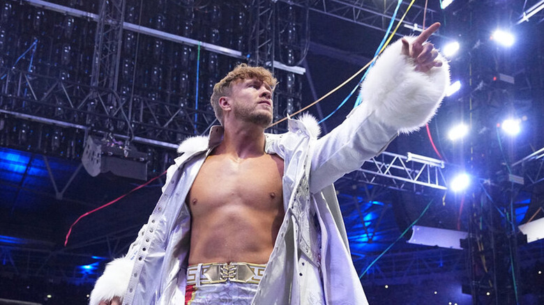 Will Ospreay pointing to the crowd