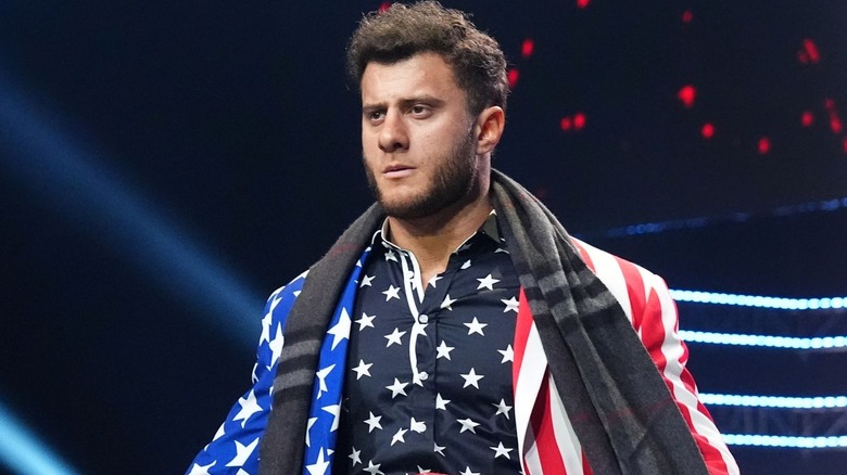 MJF wearing a USA-themed suit