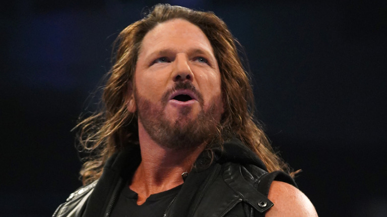 AJ Styles looks on during WWE SmackDown at Bridgestone Arena on October 4, 2024 in Nashville, Tennessee.