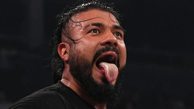 Andrade sticks tongue out