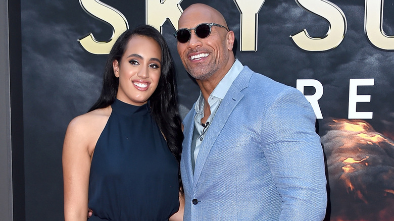 Dwayne Johnson and his daughter Simone Garcia Johnson attend the 'Skyscraper' New York Premiere at AMC Loews Lincoln Square on July 10, 2018 in New York City.