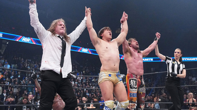 Chris Jericho, Kota Ibushi, and Kenny Omega in the ring