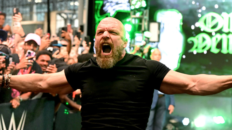 Triple H screaming while doing the Raven pose