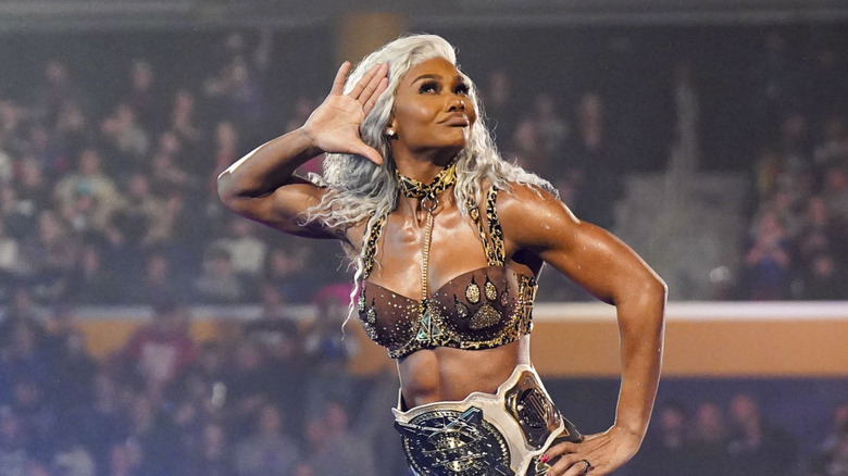 Jade Cargill poses on the ropes during Friday night Smackdown at KeyBank Center on November 8, 2024 in Buffalo, New York.