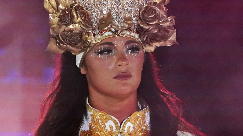 Megan Bayne enters the ring during the Women's Pro-Wrestling 