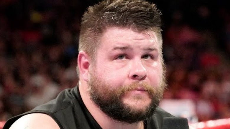 Kevin Owens cutting a promo in the ring