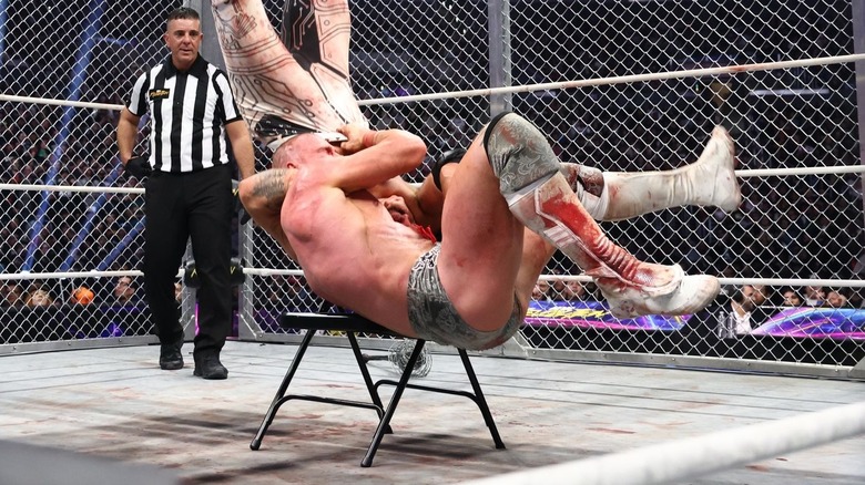 Kyle Fletcher delivers brainbuster on steel chair inside cage to Will Ospreay at AEW Revolution