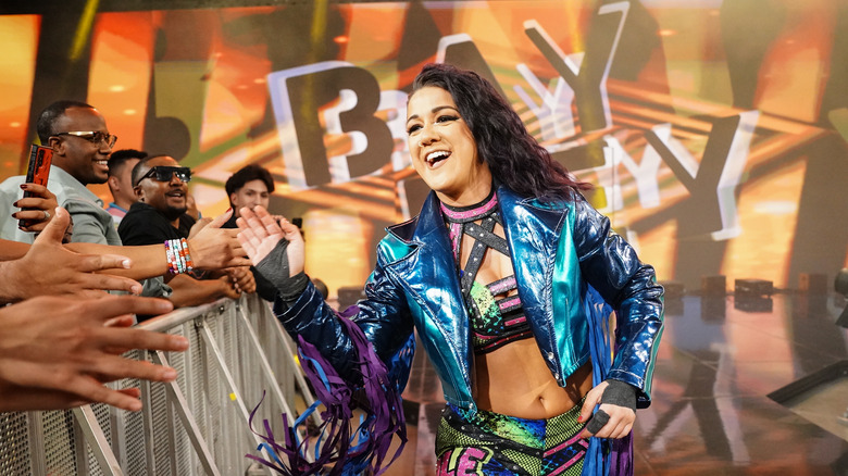 Bayley makes her way to the ring during WWE SmackDown at Golden 1 Center on September 20, 2024 in Sacramento, California