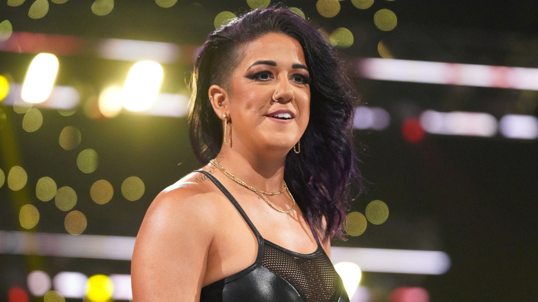 Bayley makes her entrance into the ring during WWE SmackDown at Bridgestone Arena on October 4, 2024 in Nashville, Tennessee.