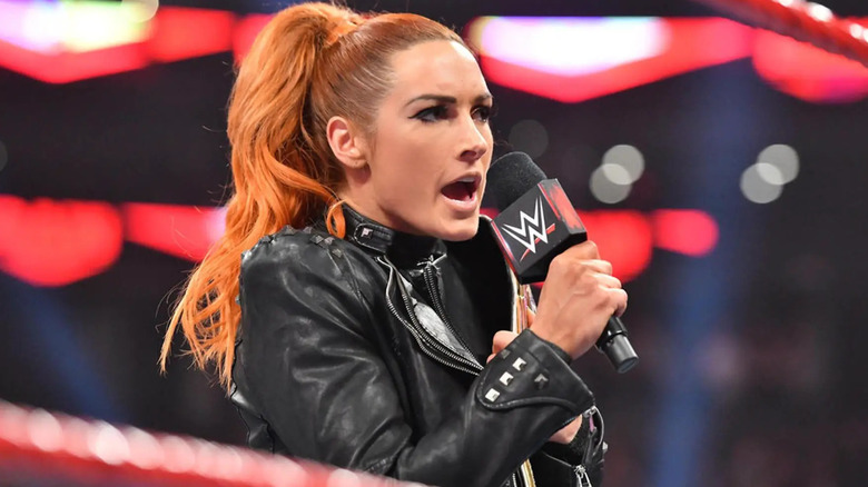 Becky Lynch speaking on the mic