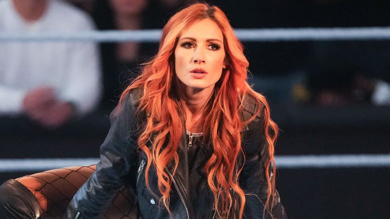 Becky Lynch wearing a leather jacket