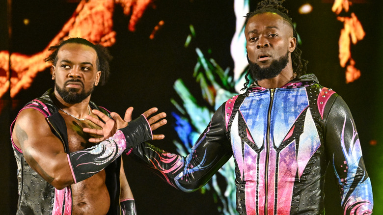 The New Day (Xavier Woods and Kofi Kingston) making their way to the ring during an episode of 