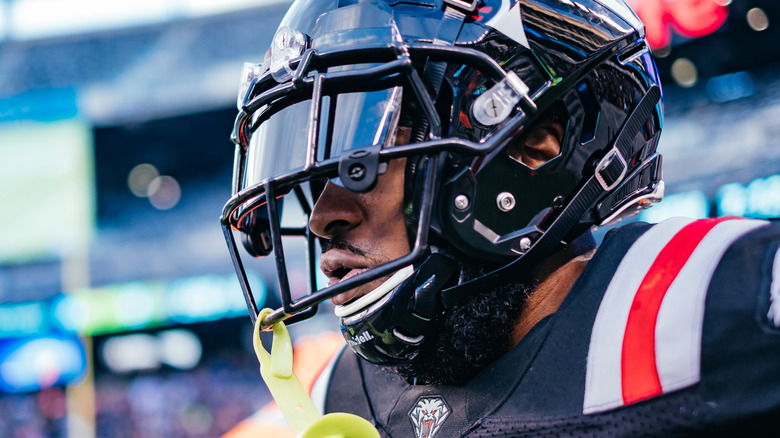 An XFL player gets ready to take to the field