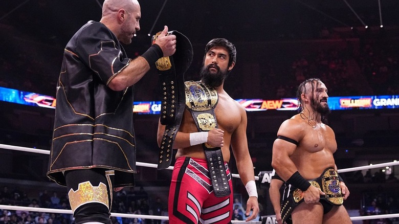 PAC, Claudio Castagnoli, and Wheeler Yuta hold the AEW World Trios Championships