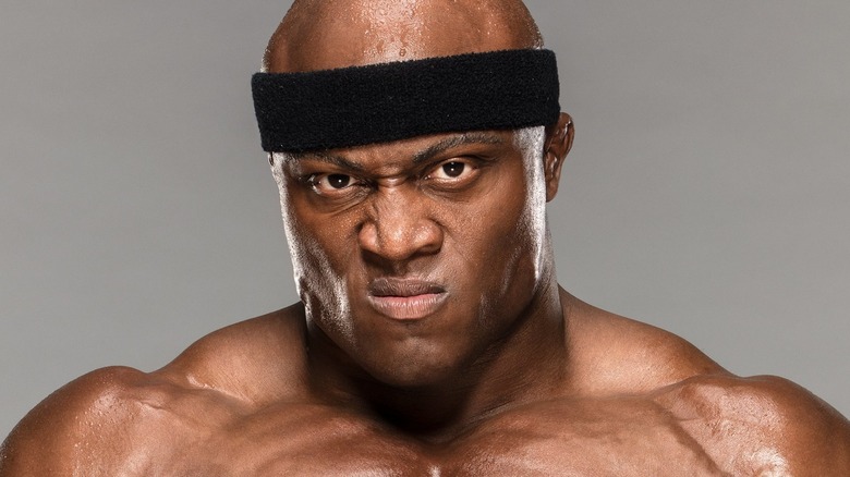 Bobby Lashley posing with his headband for a WWE promotional shoot