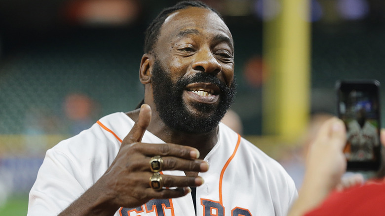 Booker T wearing his WWE Hall of Fame rings