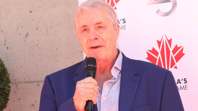 Bret "Hitman" Hart, 2021 Inductee, speaks during the Canada's Walk of Fame Unveiling Ceremony and 25th Anniversary Celebration near Roy Thomson Hall on May 26, 2023 in Toronto, Ontario.