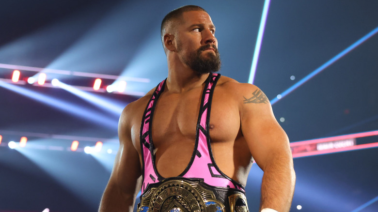 Intercontinental Champion Bron Breakker makes his entrance during Saturday Night's Main Event at Frost Bank Center on January 25, 2025 in San Antonio, Texas.