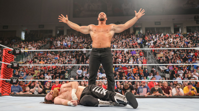 Bron Breakker standing over Sami Zayn during Monday Night RAW at WSU Nutter Center on July 15, 2024 in Dayton, Ohio.
